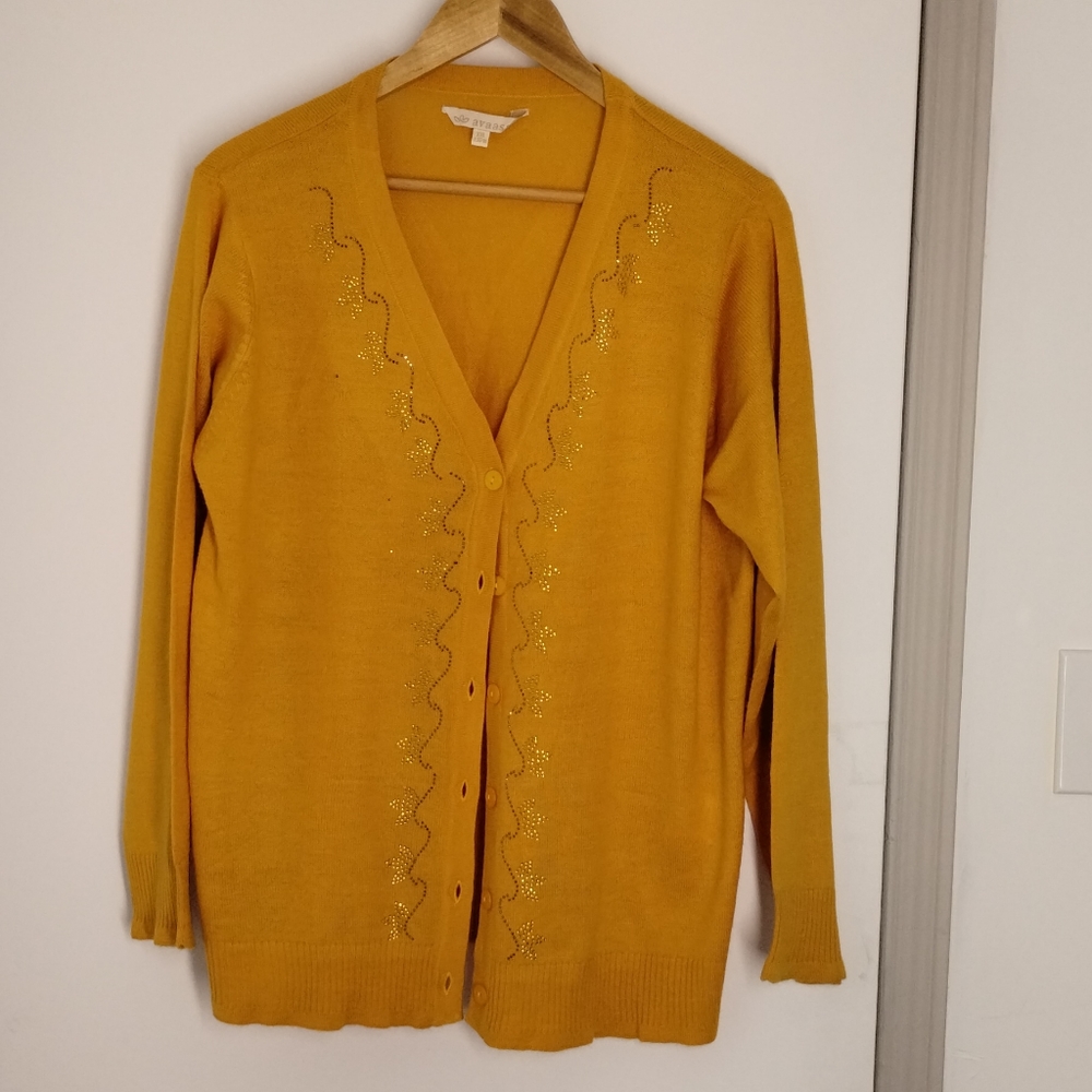 Women’s Mustard Cardigan Sweater with Embellished Detail